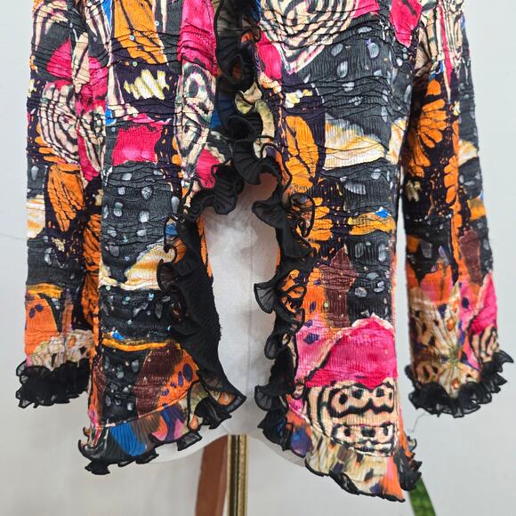 Alberto Makali Women Vtg 90s Y2K Eclectic Butterfly Crinkle Ruffle Cardigan XL - Picture 4 of 12